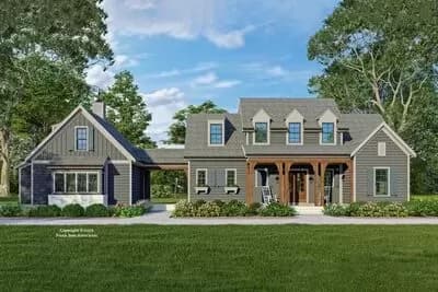 2700 Square Foot Contemporary Country Home Plan with Breezeway-Connected Garage
