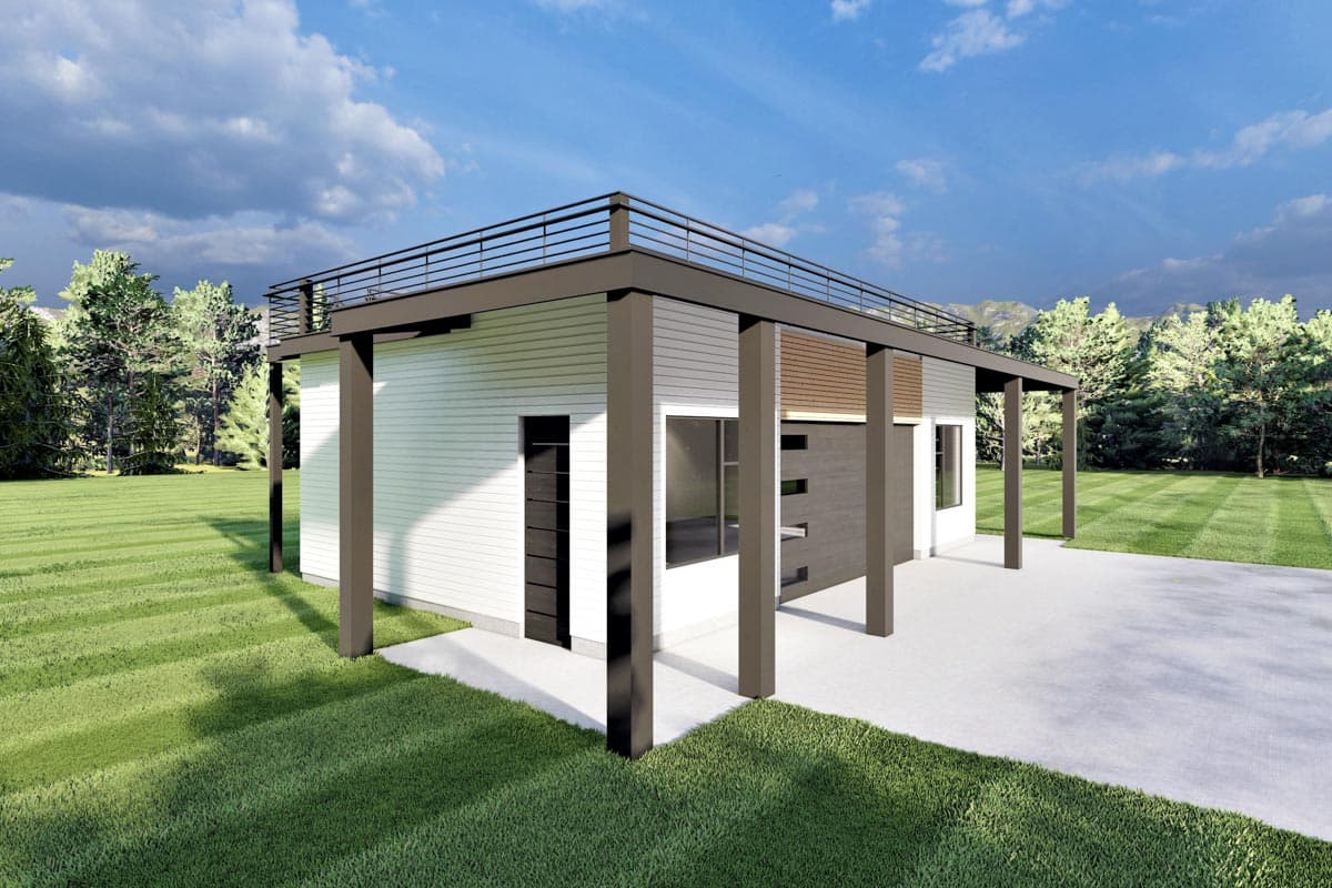 Plan 490102NAH: 3-Bay 960 Square Foot Modern Garage with Rooftop Deck - Image #4 - Contemporary, Modern