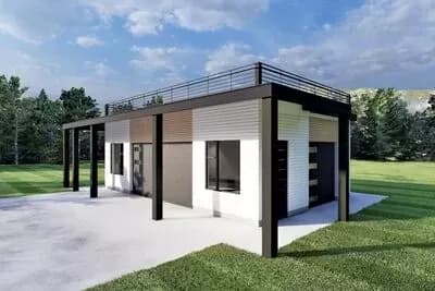 3-Bay 960 Square Foot Modern Garage with Rooftop Deck