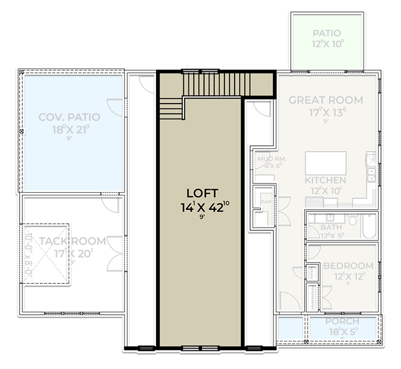 Plan 280188JWD: Rustic Barndominium with Large Loft and Tack Room - Floor Plan - 2nd Floor - Barndominium, Carriage, Country, Rustic