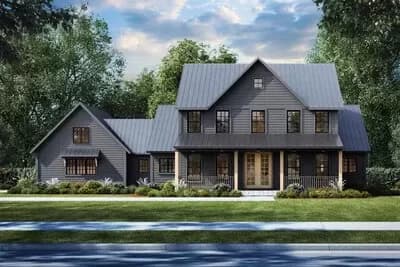Center-Gabled Farmhouse Plan Under 2400 Square Feet