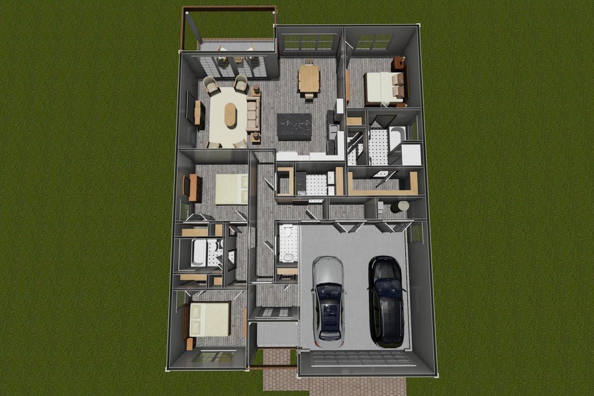 Plan 52316WM: One-Level Country Home Plan Under 1500 Square Feet with Vaulted Living Room - Image #8 - Bungalow, Cottage, Country, Traditional