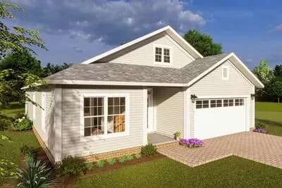 One-Level Country Home Plan Under 1500 Square Feet with Vaulted Living Room