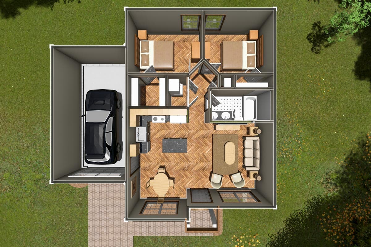 Plan 52314WM: Quaint 2-Bed Cottage Under 1000 Square Feet - Image #7 - Cottage, Country, Traditional