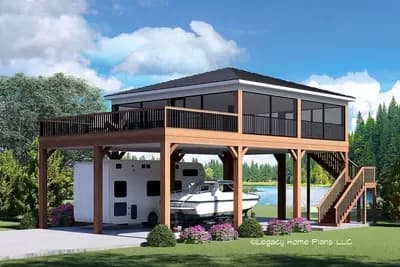 RV Carport with Massive Screened and Open Deck Above