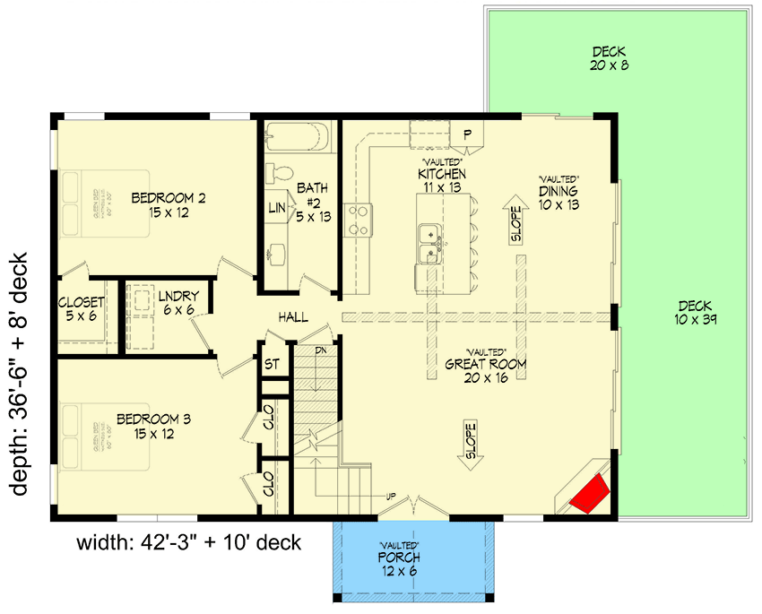 Plan 680082VR: Two-Story Lake House Plan for a Side-Sloping Lot with Lower Level Expansion - Floor Plan - Main Level - Country, Mountain, New American, Rustic, Traditional, Vacation