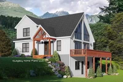 Two-Story Lake House Plan for a Side-Sloping Lot with Lower Level Expansion