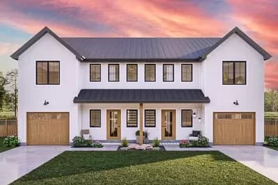 Modern Farmhouse Style Duplex House Plan with 1700 Square Foot 3-Bed Units