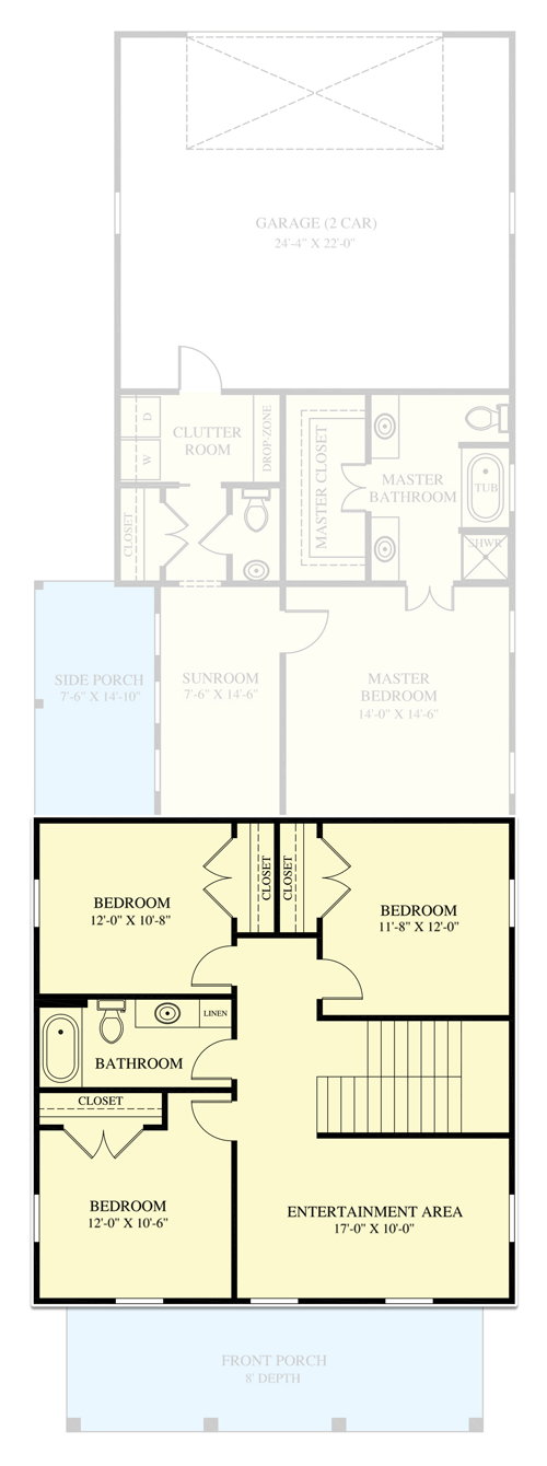 Plan 521027TTL: Traditional Southern Home Plan with Rear Garage and Sunroom - Floor Plan - 2nd Floor - Colonial, Country, Farmhouse, New American, Southern, Southern Traditional, Traditional