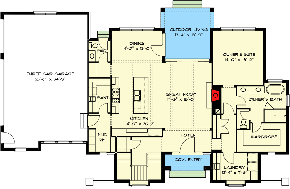 Plan 93137EL: Exclusive 2-Story European House Plan with Main-floor Owner's Suite and Game Room - Floor Plan - Main Level - European, Traditional, Transitional