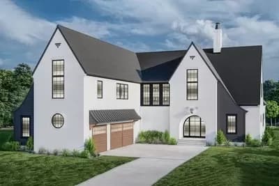 4-Bed Transitional House Plan Under 4000 Square Feet with Round-Arched Entry