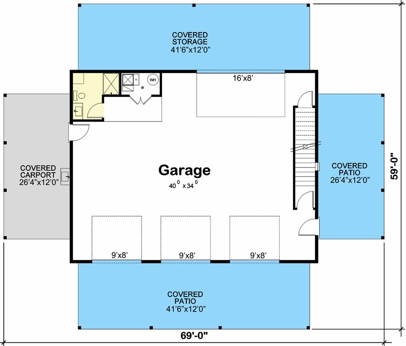 Plan 42432DB: Mountain Carriage House Plan with Ample Outdoor Living / Storage - 1565 Sq Ft - Floor Plan - Main Level - Barndominium, Carriage, Country, Craftsman, Mountain, New American, Rustic
