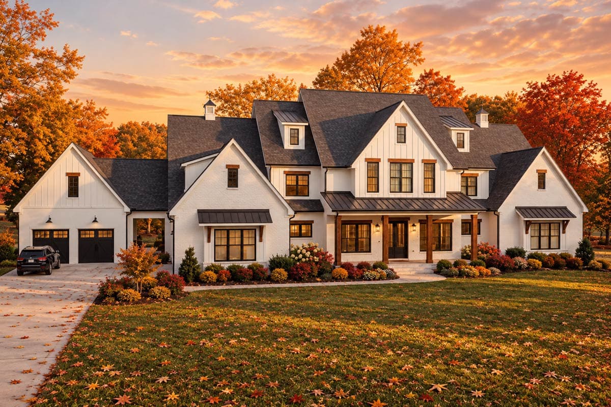 Plan image - 46482LA:Exclusive Modern Farmhouse Plan with Large Vaulted Porch and Porte-Cochere