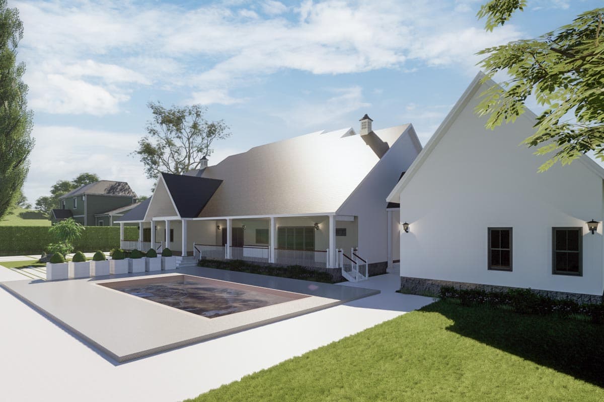 Plan 46482LA: Exclusive Modern Farmhouse Plan with Large Vaulted Porch and Porte-Cochere - Image #4 - Country, Modern Farmhouse, New American, Traditional