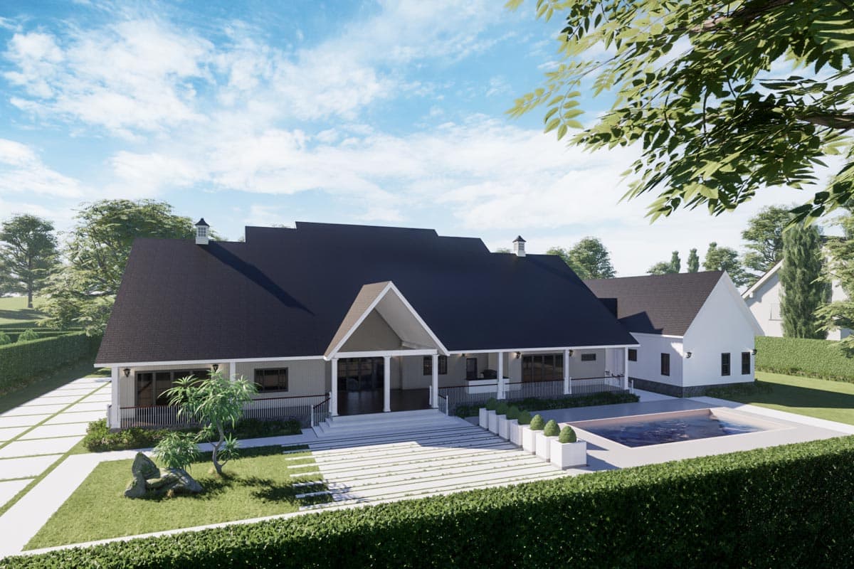 Plan 46482LA: Exclusive Modern Farmhouse Plan with Large Vaulted Porch and Porte-Cochere - Image #5 - Country, Modern Farmhouse, New American, Traditional