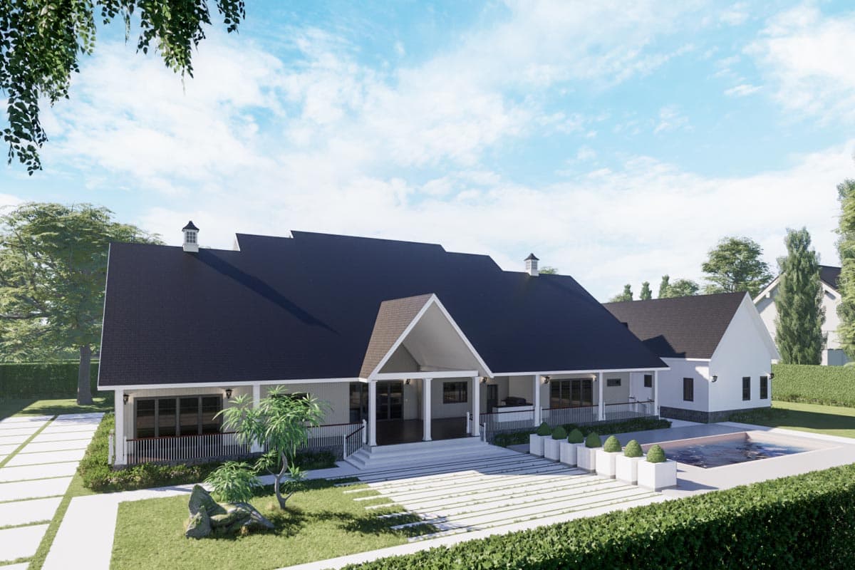 Plan 46482LA: Exclusive Modern Farmhouse Plan with Large Vaulted Porch and Porte-Cochere - Image #6 - Country, Modern Farmhouse, New American, Traditional