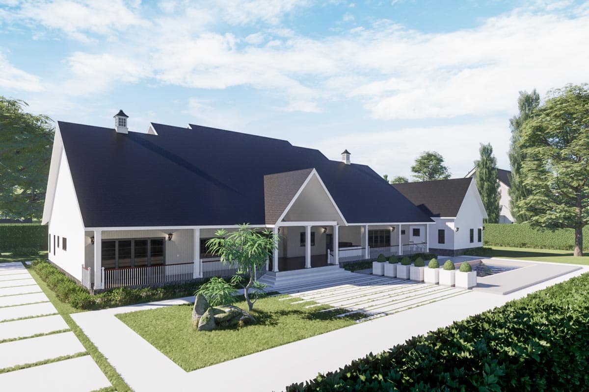 Plan 46482LA: Exclusive Modern Farmhouse Plan with Large Vaulted Porch and Porte-Cochere - Image #8 - Country, Modern Farmhouse, New American, Traditional