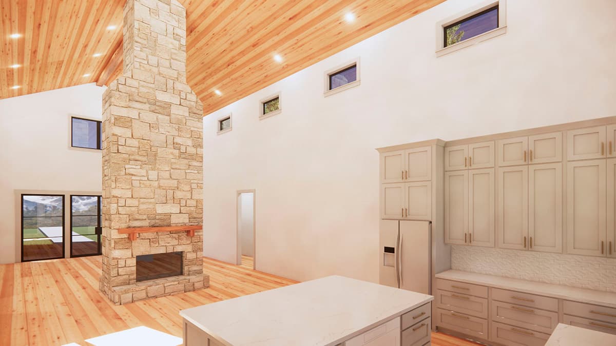 Plan 818038JSS: 2500 Square Foot Barndo-Style House Plan with 2-Side Fireplace in the Vaulted Interior - Image #8 - Barndominium, Country, Farmhouse, Modern Farmhouse, Rustic, Transitional