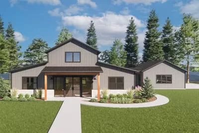 2500 Square Foot Barndo-Style House Plan with 2-Side Fireplace in the Vaulted Interior