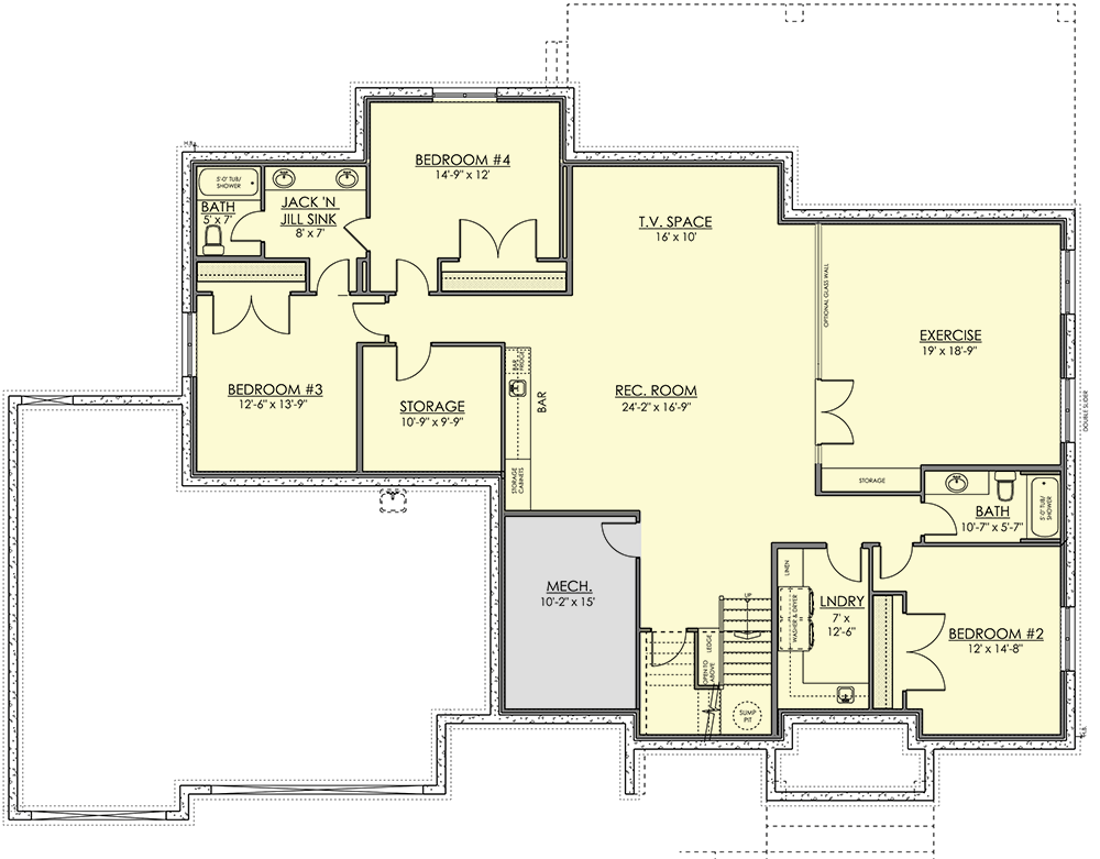 Plan 81815AB: Contemporary Ranch Under 5,000 Square Feet with Finished Basement - Floor Plan - Lower Level - Contemporary, Mid Century Modern, Modern, Northwest, Prairie, Ranch