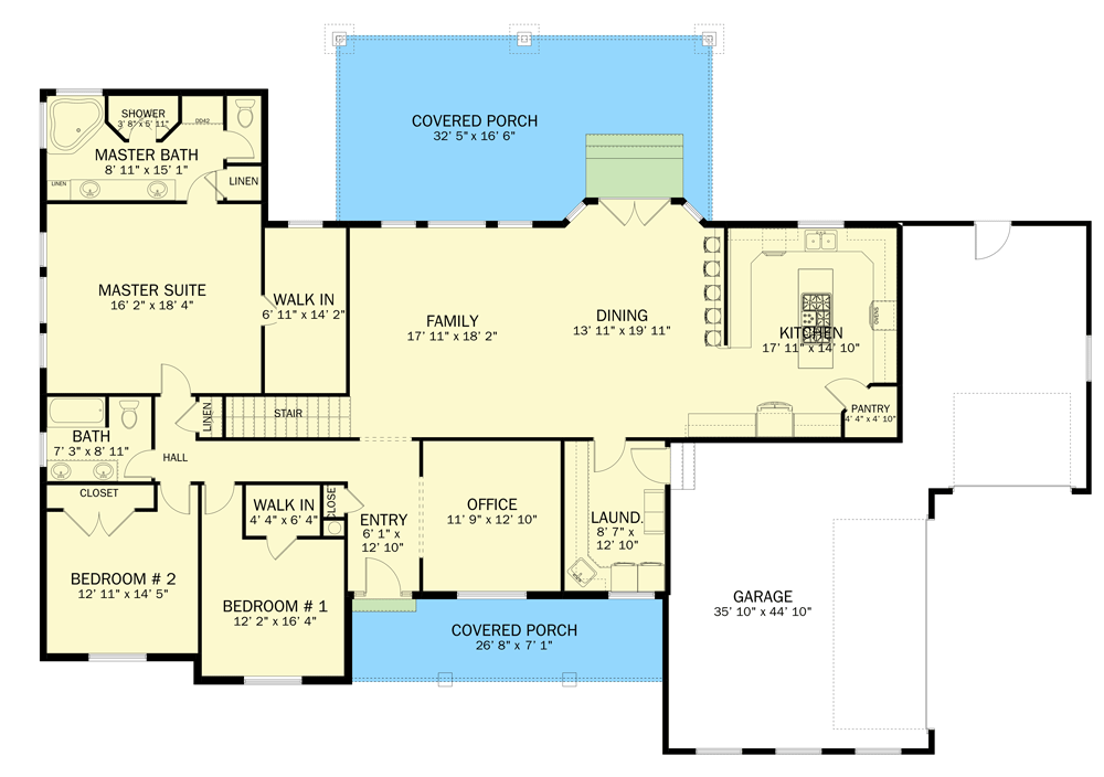 Plan 61423UT: 2500 Square Foot One-Story Country Home Plan with Optionally Finished Lower Level - Floor Plan - Main Level - Country, Craftsman, New American, Ranch, Traditional