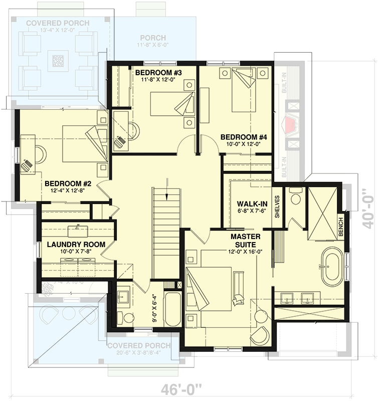 Plan 22647DR: 6-Bed Country Farmhouse with Finished Lower Level - Floor Plan - 2nd Floor - Country, Craftsman, Farmhouse, Modern Farmhouse, New Orleans