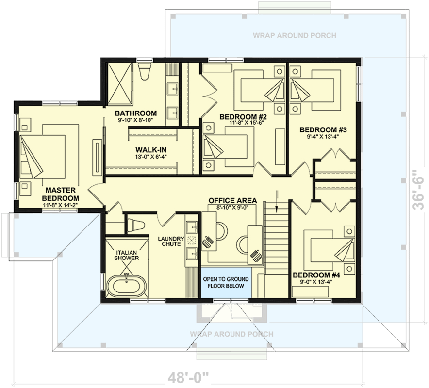 Plan 22653DR: New American Country House Plan with Wraparound Porch - Floor Plan - 2nd Floor - Country, Farmhouse, Modern Farmhouse, New American