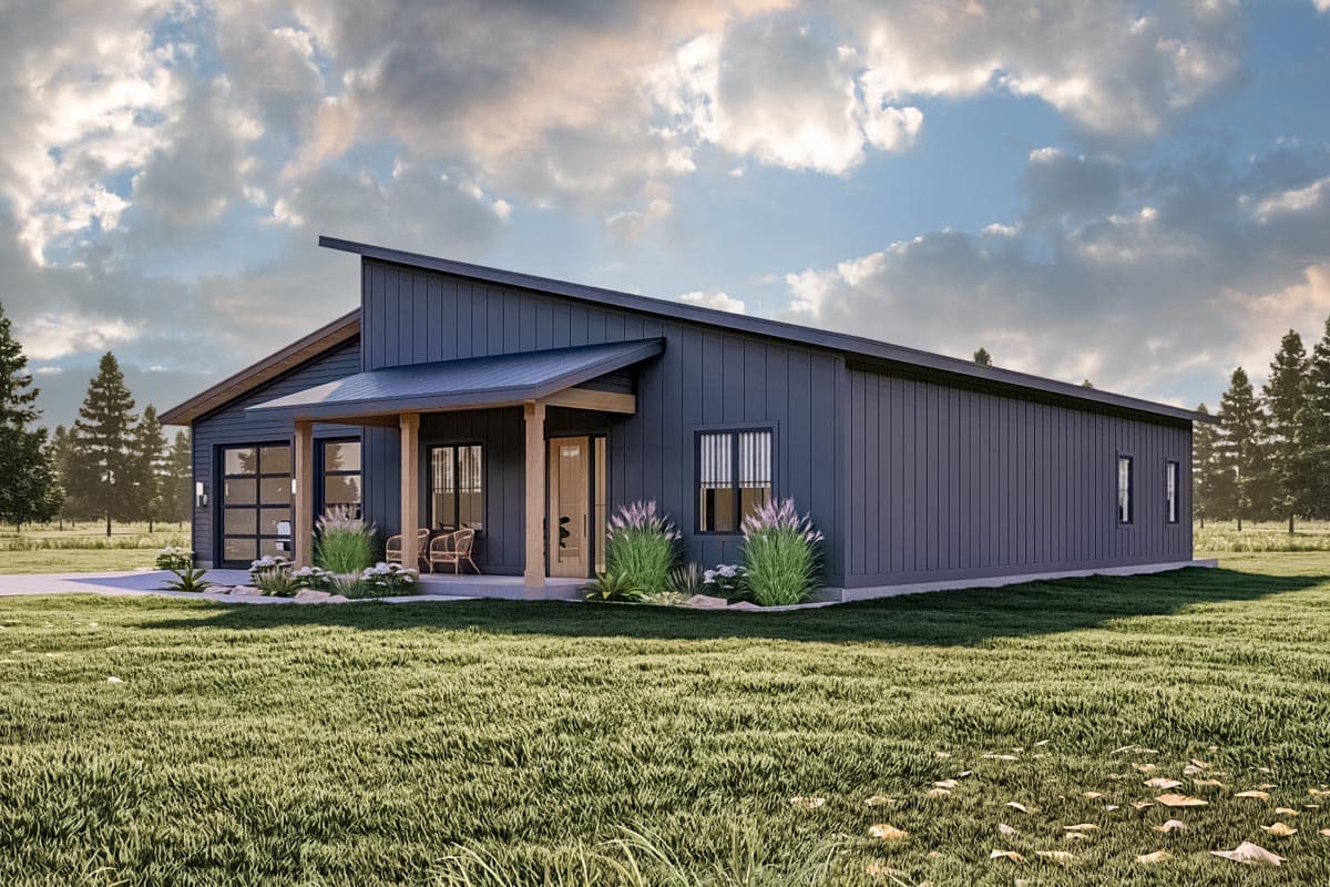 Plan 623193DJ: 2-Bed 2000 Square Foot Modern House Plan with Drive-Through Garage - Image #6 - Contemporary, Mid Century Modern, Modern