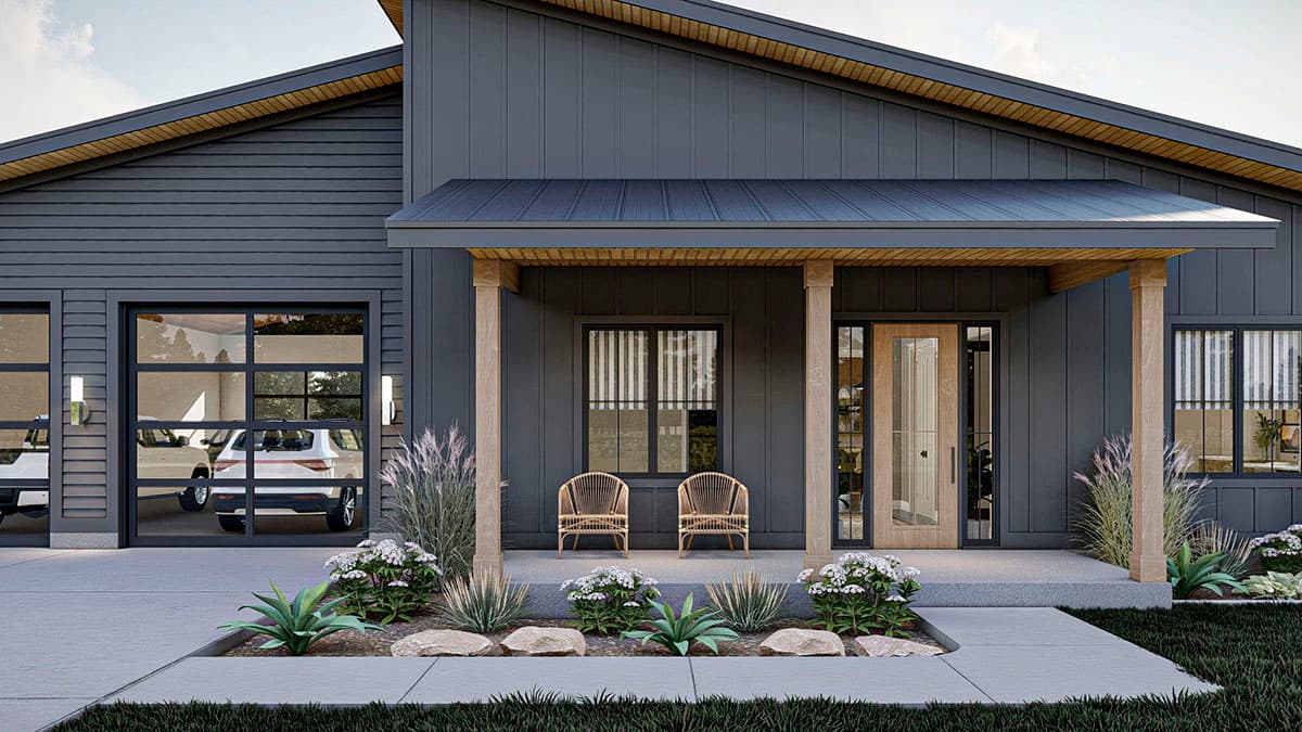 Plan 623193DJ: 2-Bed 2000 Square Foot Modern House Plan with Drive-Through Garage - Image #7 - Contemporary, Mid Century Modern, Modern