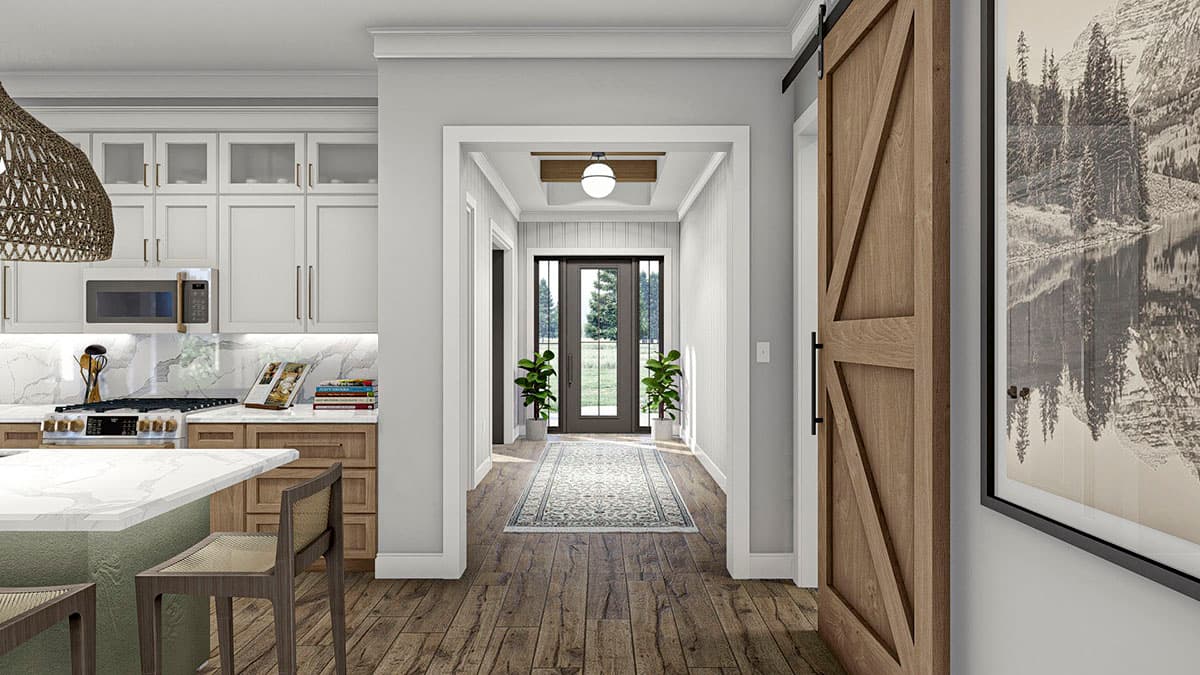 Plan 623193DJ: 2-Bed 2000 Square Foot Modern House Plan with Drive-Through Garage - Image #8 - Contemporary, Mid Century Modern, Modern