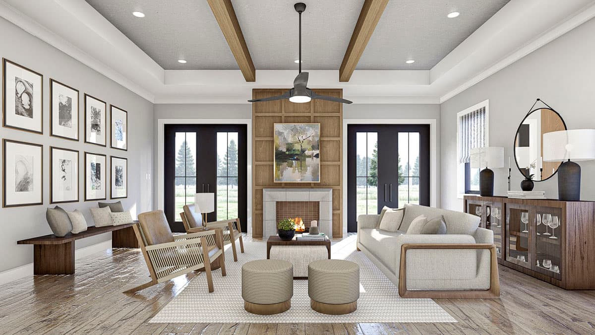 Plan 623193DJ: 2-Bed 2000 Square Foot Modern House Plan with Drive-Through Garage - Image #10 - Contemporary, Mid Century Modern, Modern