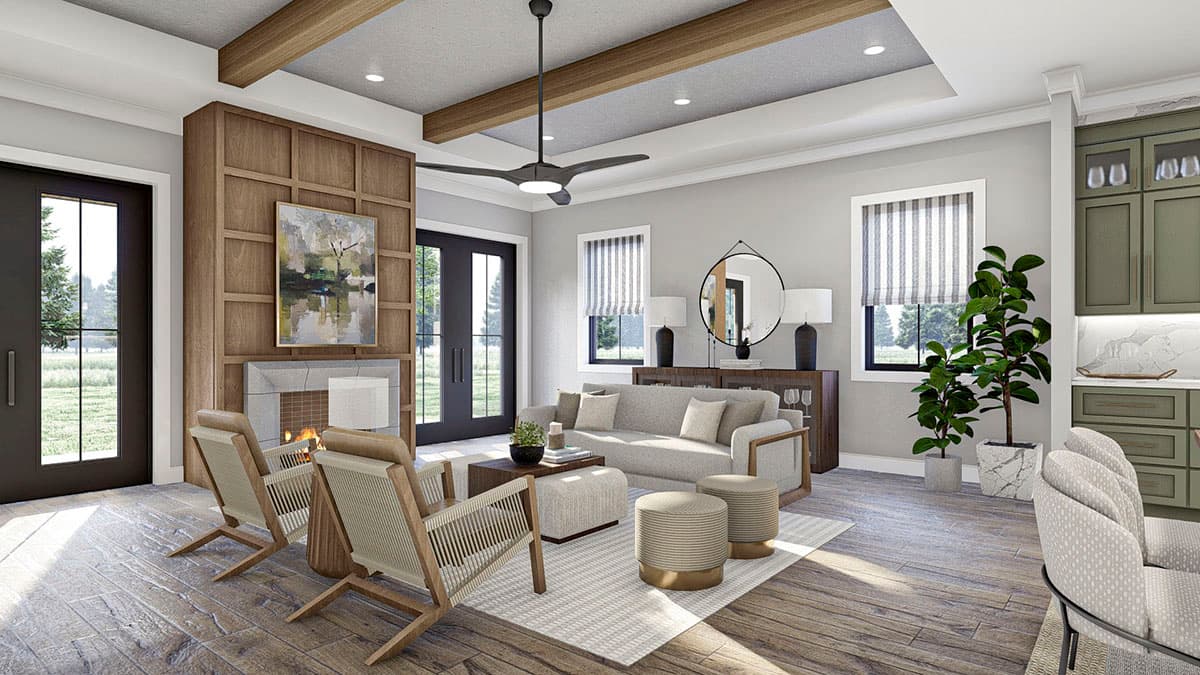 Plan 623193DJ: 2-Bed 2000 Square Foot Modern House Plan with Drive-Through Garage - Image #11 - Contemporary, Mid Century Modern, Modern