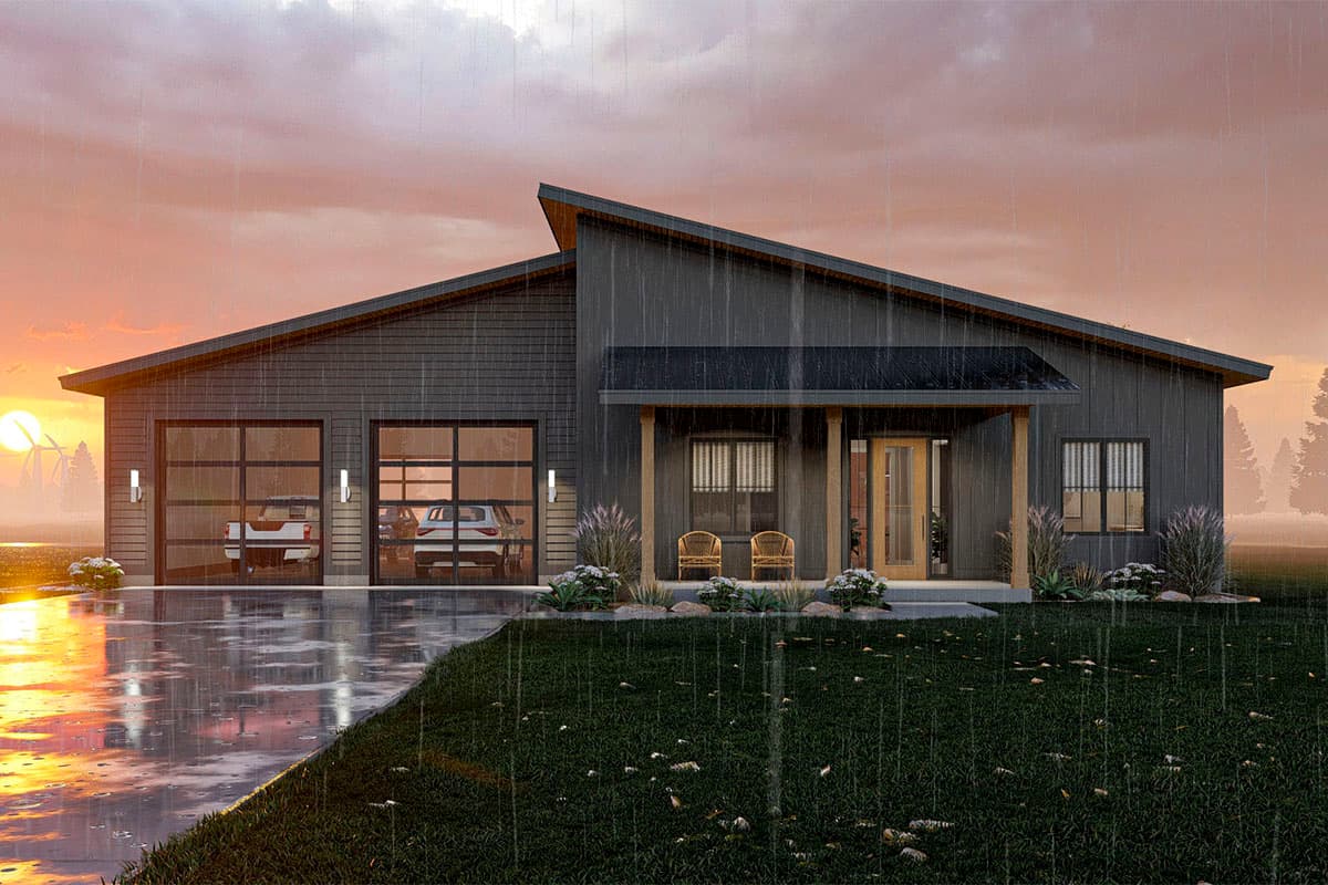 Plan 623193DJ: 2-Bed 2000 Square Foot Modern House Plan with Drive-Through Garage - Image #20 - Contemporary, Mid Century Modern, Modern