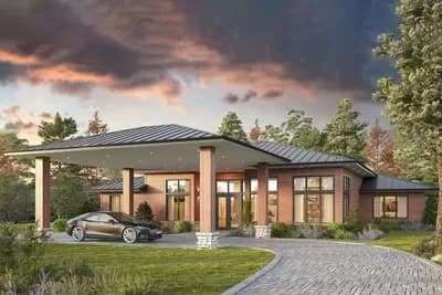 3500 Square Foot One-Story Modern House Plan with Large Porte Cochere
