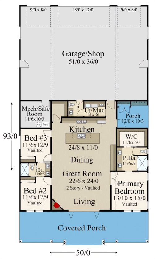 Plan 85404MS: 3 Bed Barndominium Just Under 1900 Square Feet with Parking for 6 Cars - Floor Plan - Main Level - Barndominium, Country, Modern Farmhouse, Mountain, New American, Rustic