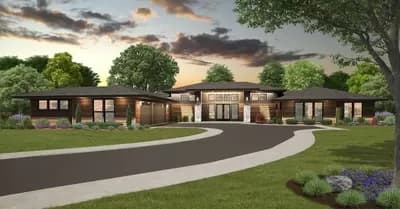 Modern Hip Roof House Plan Under 3000 Square with 4 Beds and 3-Car Garage