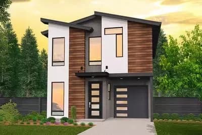 Modern Prairie-Style House Plan Just 23 Feet Wide Under 1300 Square Feet