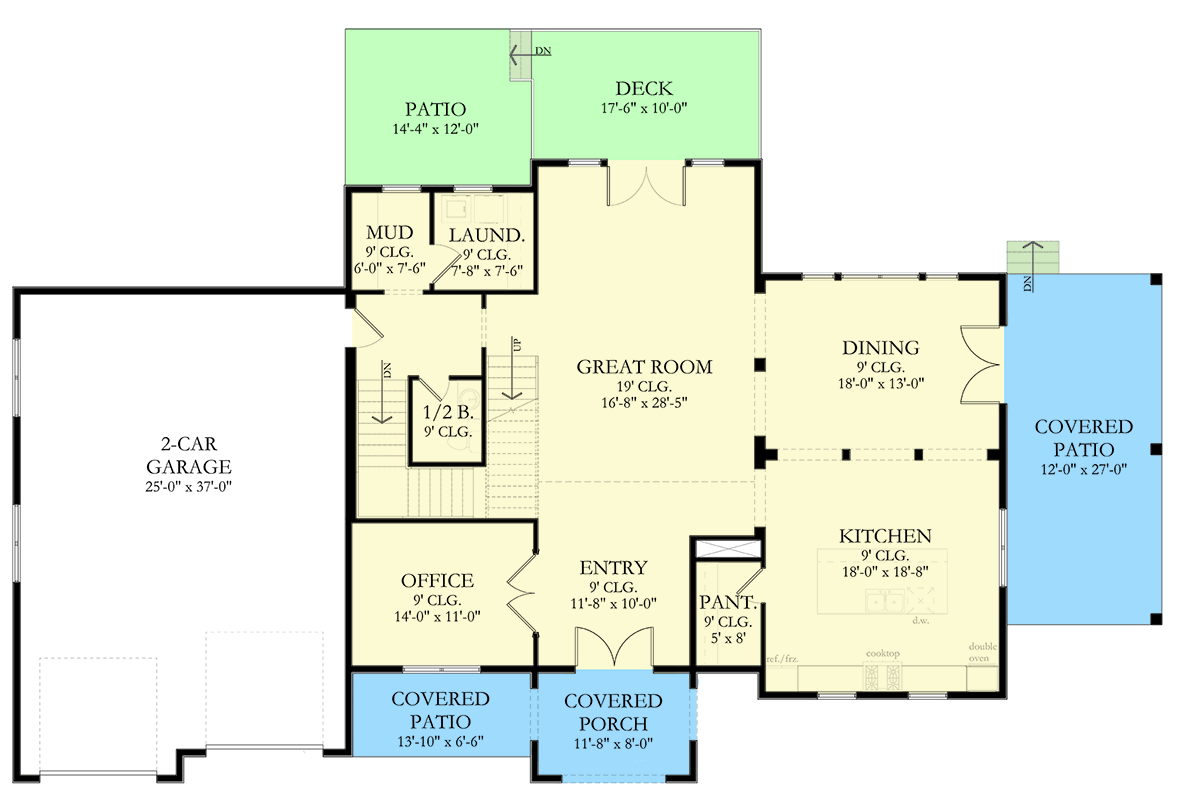 Plan 490103NAH: 3-Bed Mediterranean-Style House Plan Under 4000 Square Feet with Private Bedroom Balcony - Floor Plan - Main Level - Coastal, European, Mediterranean, Southern, Transitional