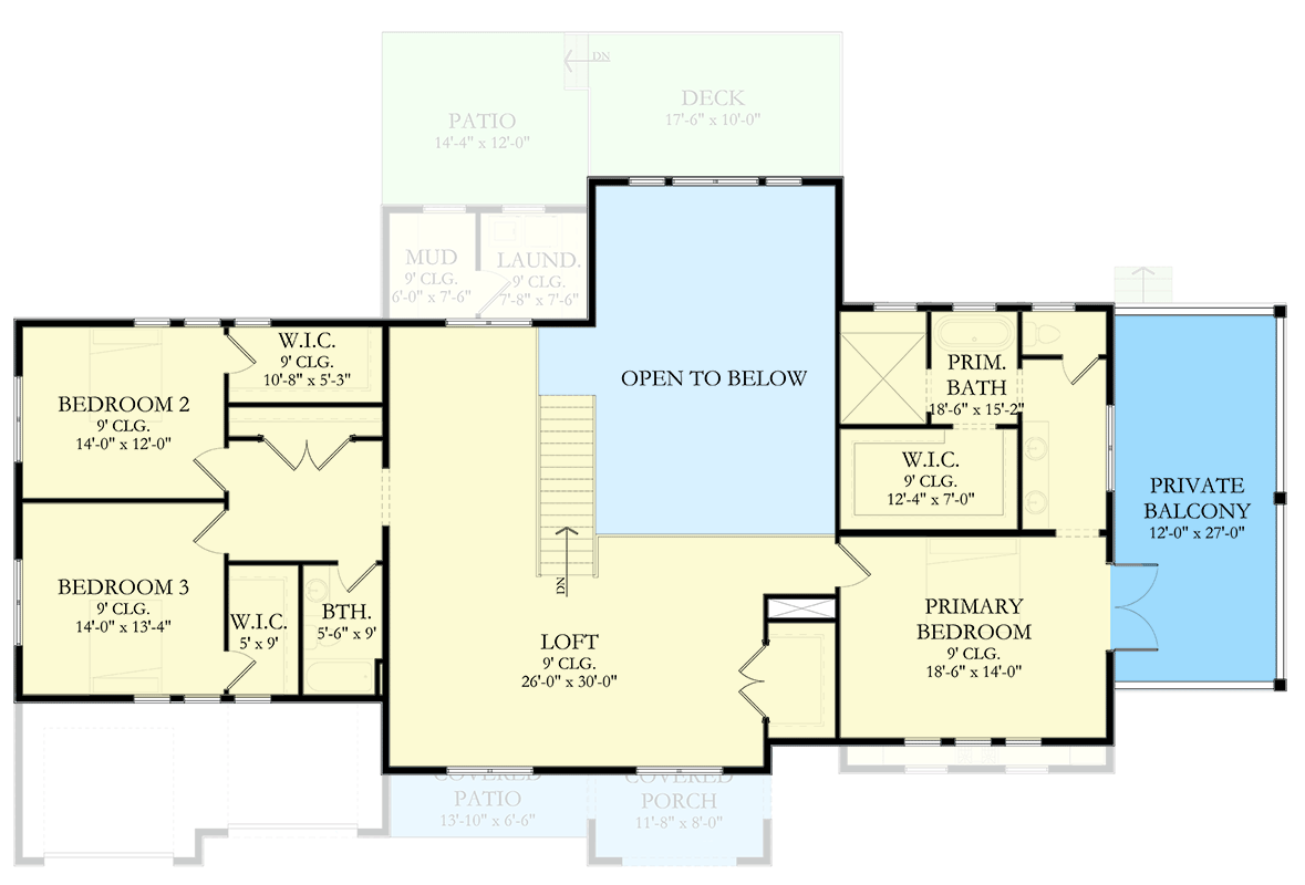 Plan 490103NAH: 3-Bed Mediterranean-Style House Plan Under 4000 Square Feet with Private Bedroom Balcony - Floor Plan - 2nd Floor - Coastal, European, Mediterranean, Southern, Transitional