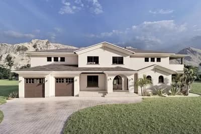 3-Bed Mediterranean-Style House Plan Under 4000 Square Feet with Private Bedroom Balcony