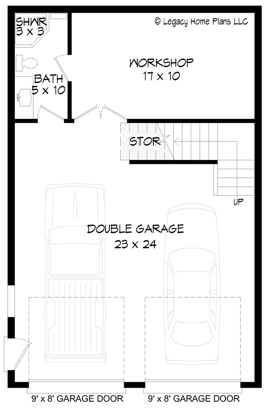 Plan 680085VR: 608 Square Foot Garage with Workshop in Back and Loft Above - Floor Plan - Main Level - Country, Craftsman, Traditional