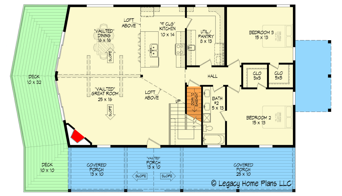 Plan 680086VR: Lake View Home Plan with Full Front Porch and Side Open Deck - Floor Plan - Main Level - Country, Mountain, Northwest, Rustic