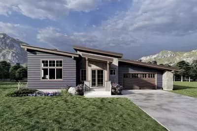 Modern Mountain Home Plan with Vaulted Interior and Large Rear Covered Deck