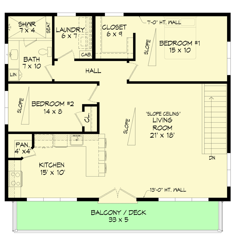 Plan 680087VR: Contemporary 2-Bed House Plan Under 1200 Square Feet with Drive-Under Parking - Floor Plan - 2nd Floor - Contemporary, Mountain