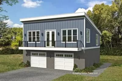 Contemporary 2-Bed House Plan Under 1200 Square Feet with Drive-Under Parking