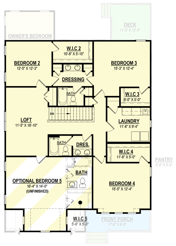 Plan 83635CRW: Gambrel Farmhouse Plan with Main-Level Owner's Suite and Three-to-Four Upstairs Bedrooms - Floor Plan - 2nd Floor - Bungalow, Cottage, Country, Farmhouse