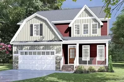 Gambrel Farmhouse Plan with Main-Level Owner's Suite and Three-to-Four Upstairs Bedrooms