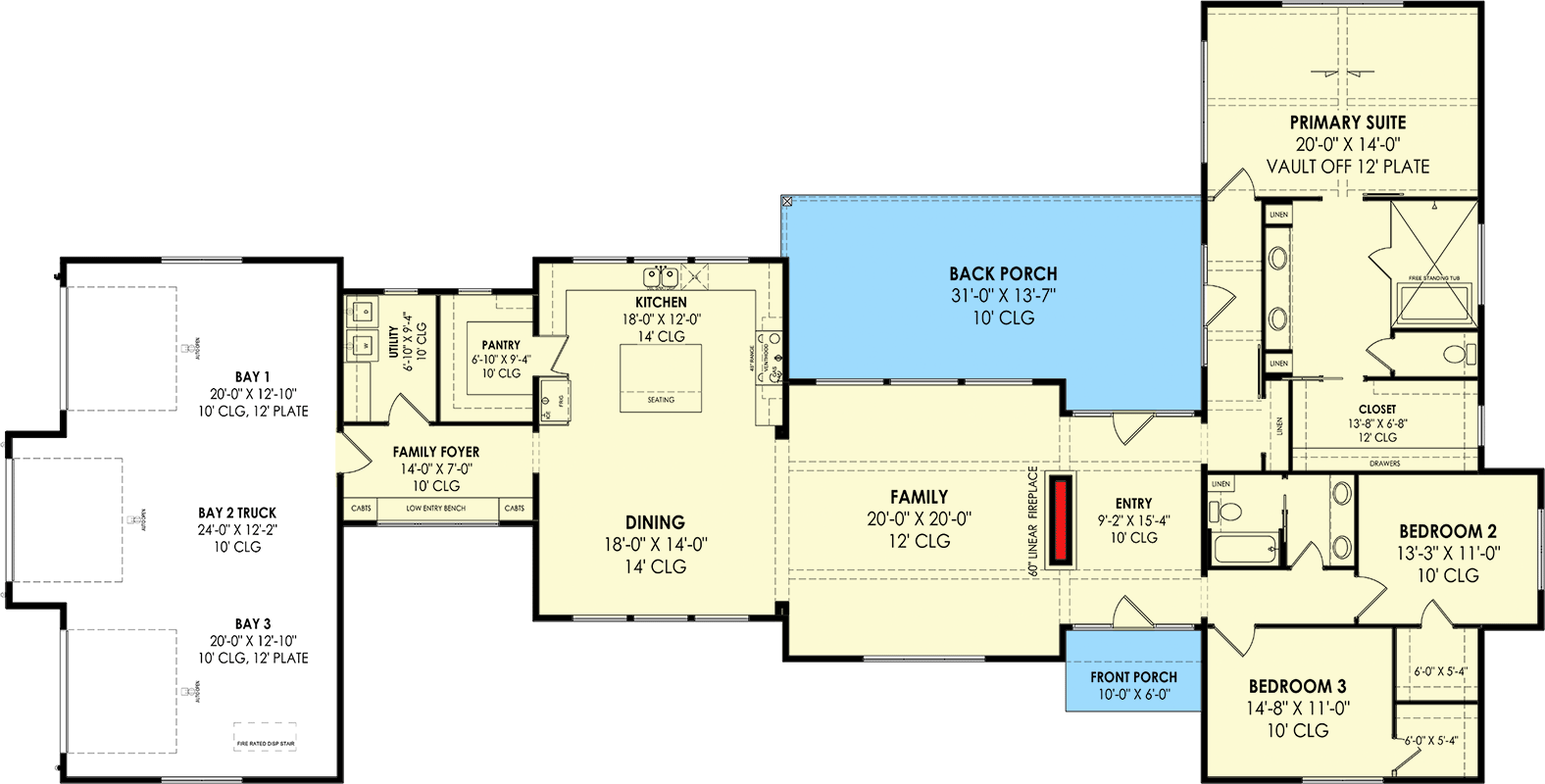 Plan 818039JSS: Modern Ranch Plan with Over 2,600 Square Feet of Living Space - Floor Plan - Main Level - Contemporary, Modern, New American, Ranch, Scandinavian