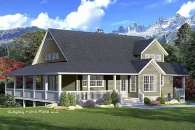 3-Bed Country Home Plan Under 2300 Square Feet with Wraparound Porch