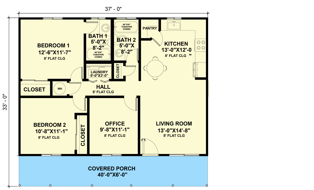 Plan 420083WNT: 2-Bed Ranch Plan Just Under 1,000 Square Feet of Living Space - Floor Plan - Main Level - Country, Ranch, Traditional